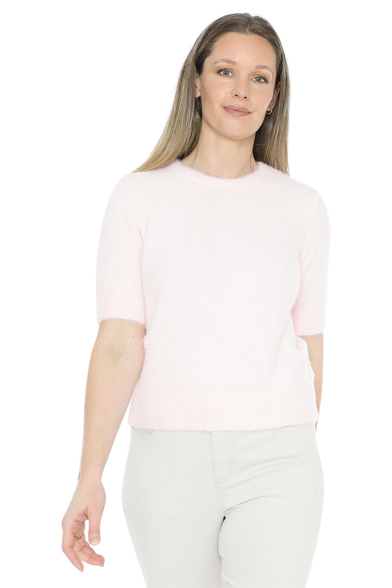 Fluffy Short Sleeve Top Pale Pink