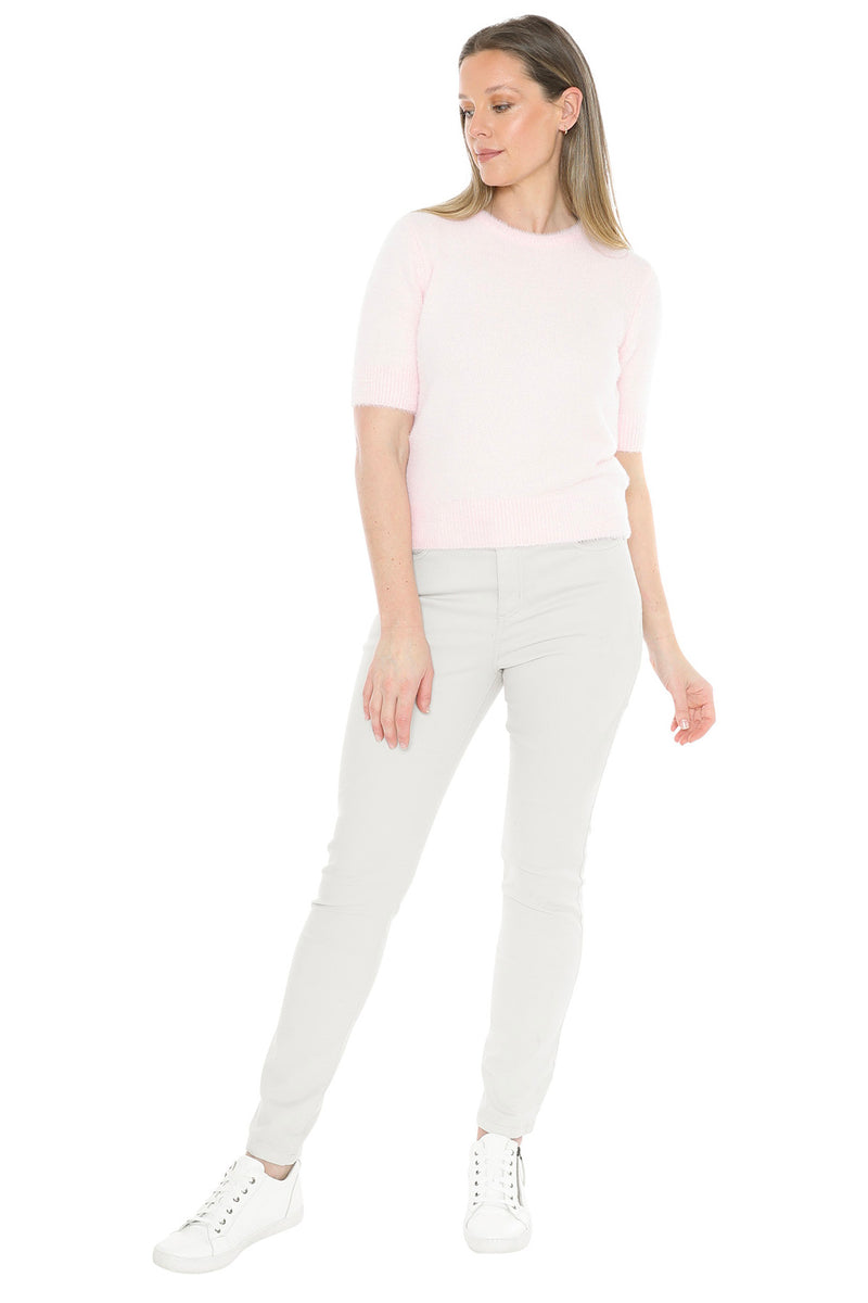 Fluffy Short Sleeve Top Pale Pink