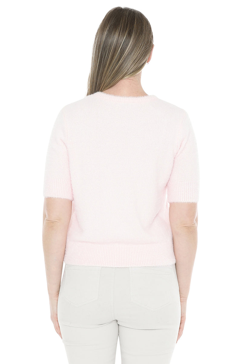 Fluffy Short Sleeve Top Pale Pink