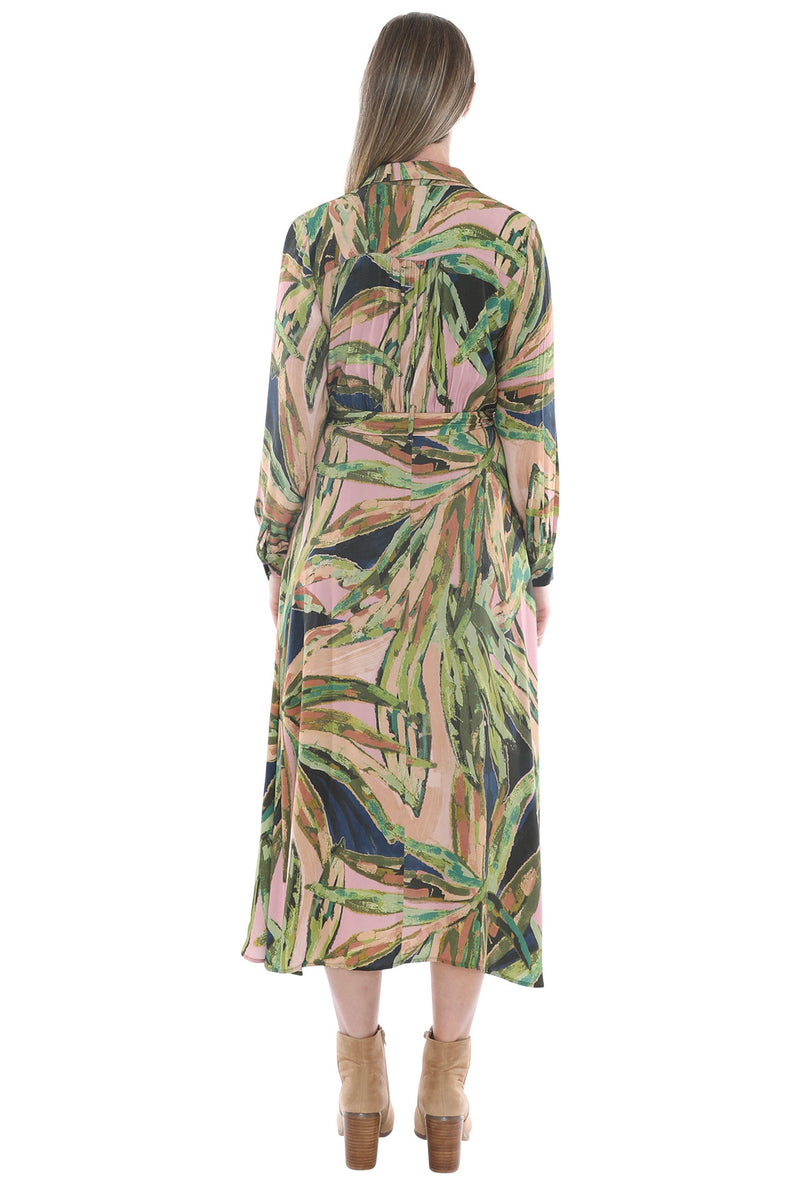 Painted Leaves Tie Waisted Dress