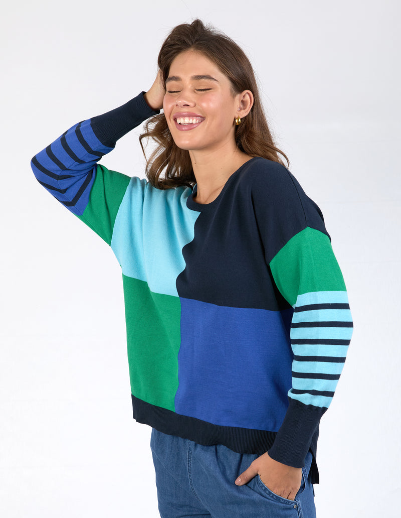 Fern Mixed Knit Green Blue Navy