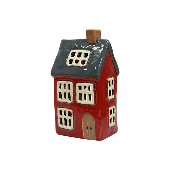 Alsace Tea Light House Navy Roof – hand-painted ceramic Christmas décor