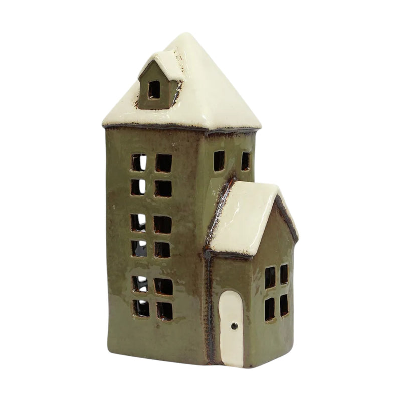 Olive green ceramic Alsace Tea Light Parish – hand-painted Christmas décor