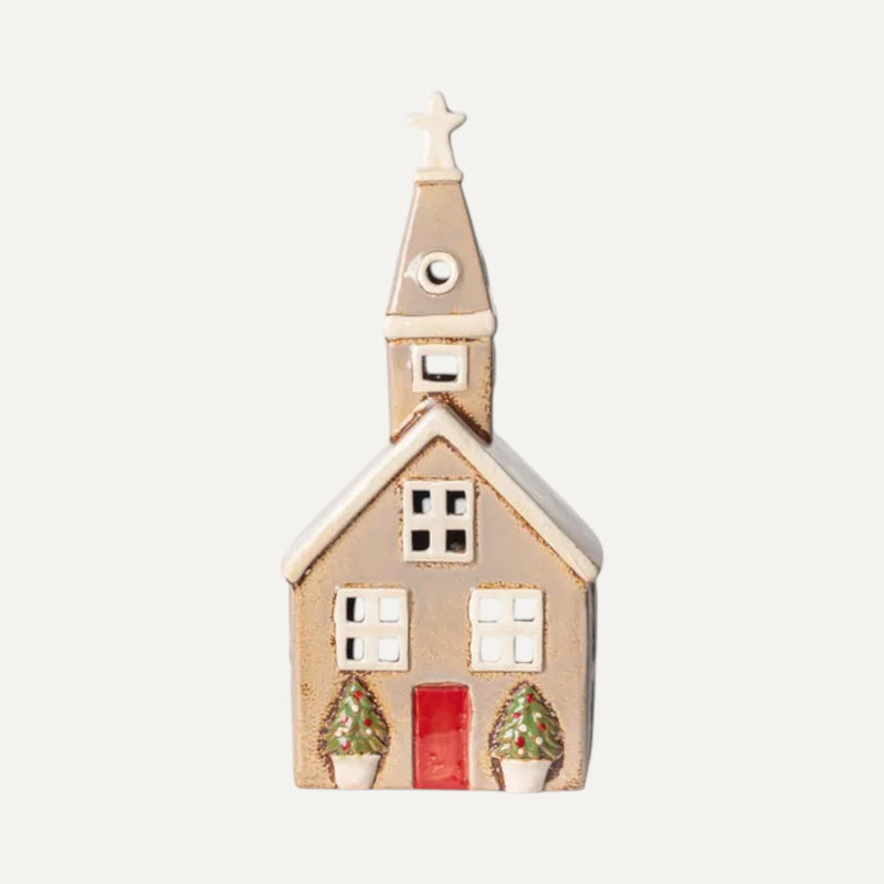 Alsace Tea Light Church in Stone - Ceramic Christmas Village decor