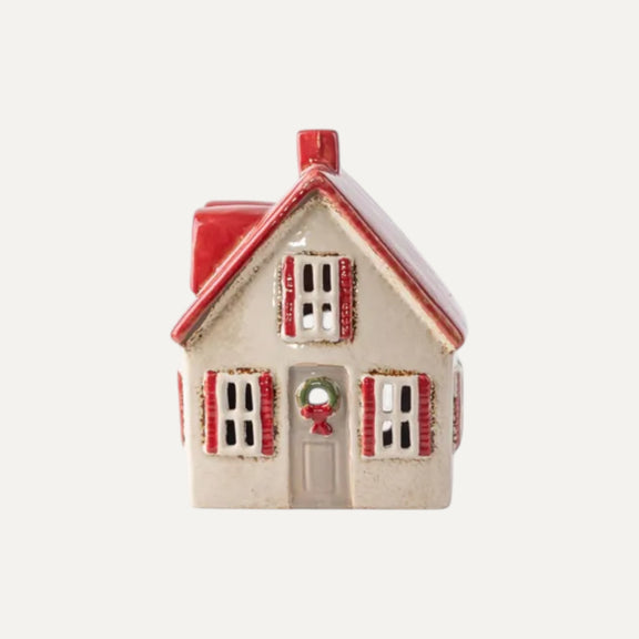 Alsace Tea Light Cottage Cream with shutters - ceramic Christmas decor