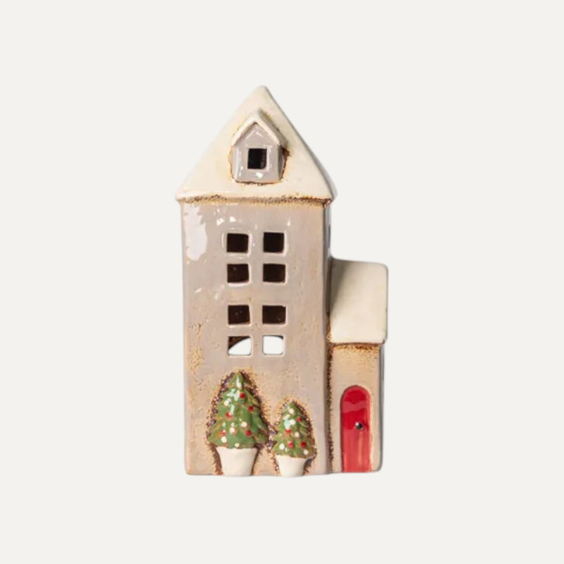 Alsace Tea Light Parish Stone with Christmas Trees - Ceramic Christmas decor