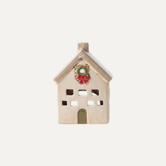 Alsace Tea Light Villa with wreath - Ceramic Christmas village decor
