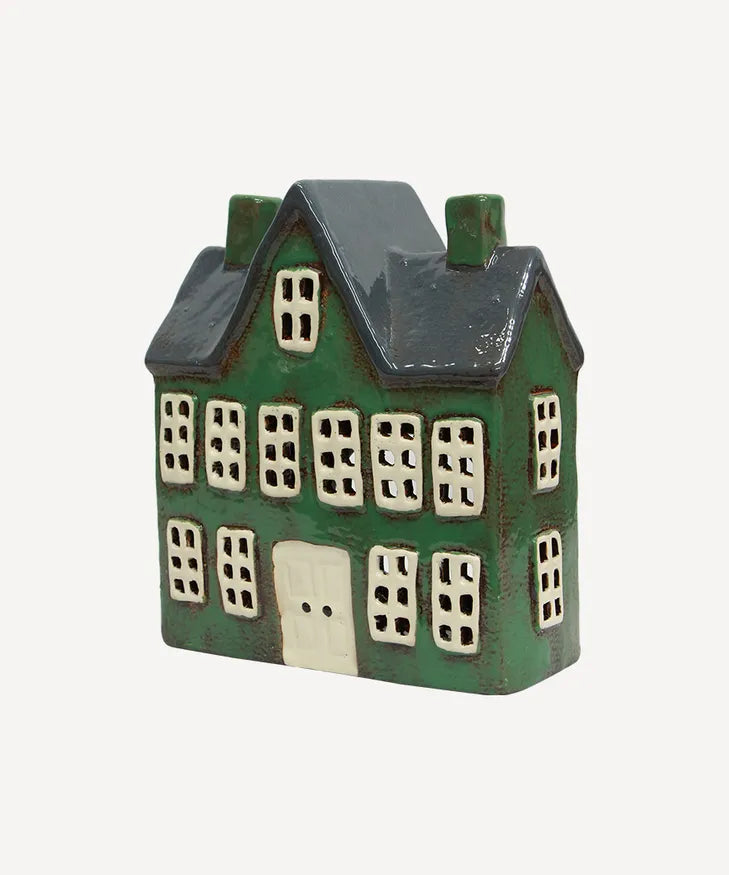 Alsace Tea Light Manor – Green | Hand-Painted Ceramic Christmas Décor