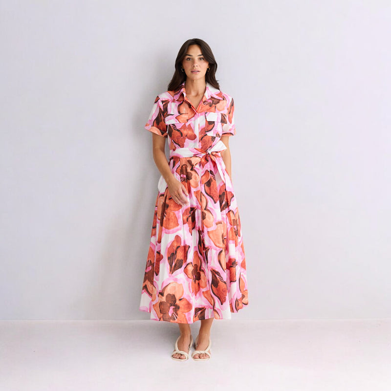Rossellini Short Sleeve Dress - Azalea