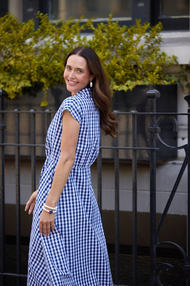 Musings Dress – Navy Gingham | 100% Cotton Midi Shirt Dress