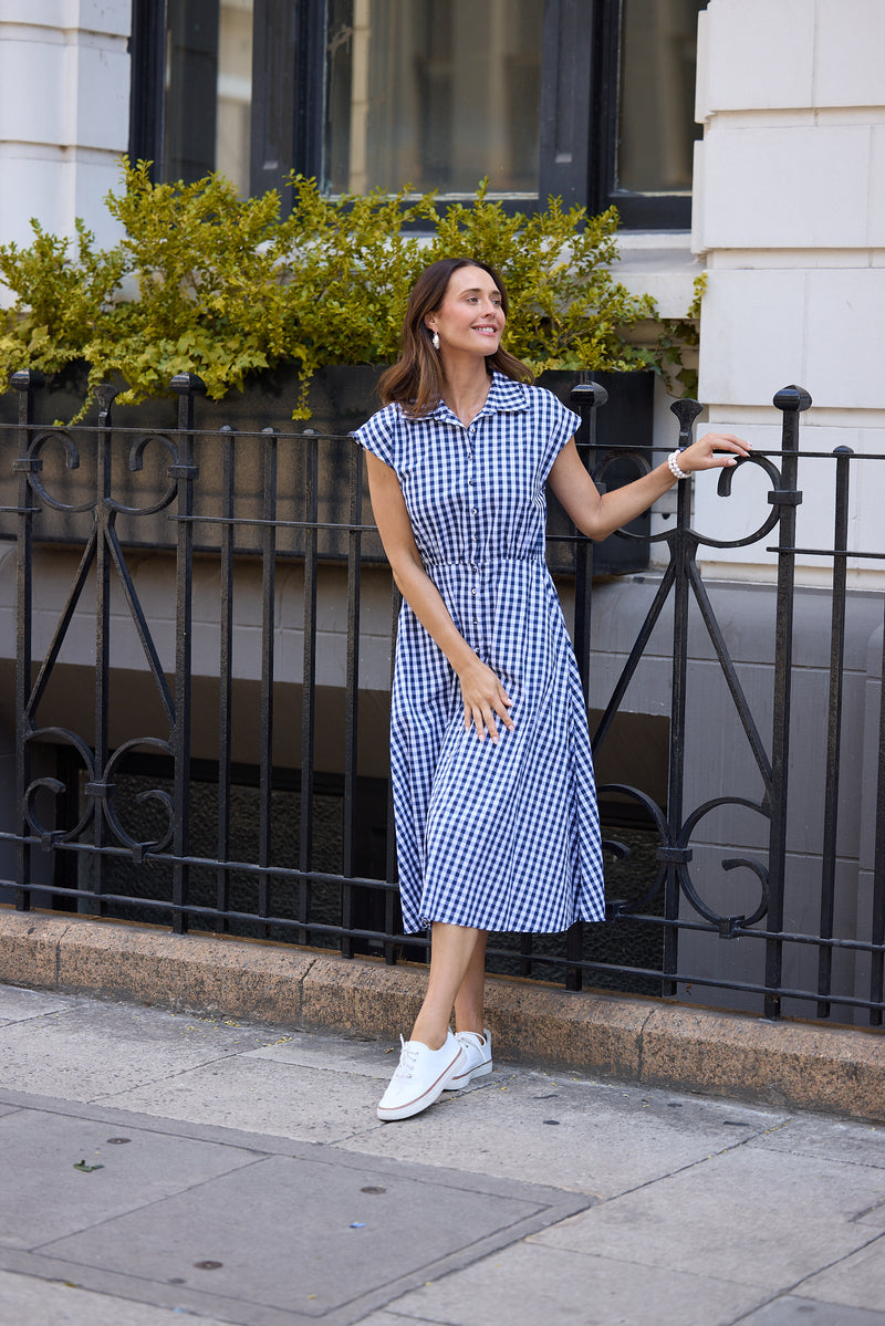 Musings Dress – Navy Gingham | 100% Cotton Midi Shirt Dress