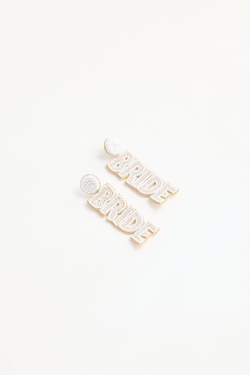 White Bride Earrings for bridal shower. Statement earings for engagement party or hens do.