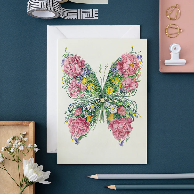 Watercolour butterfly card, blank inside with envelope