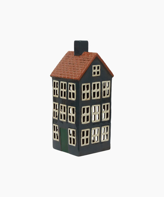 Cotswolds Country Tea Light Grande Chalet – tall navy ceramic Christmas house