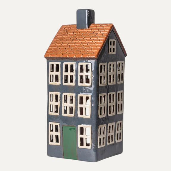 Cotswolds Country Tea Light Grande Chalet – tall navy ceramic Christmas house decor