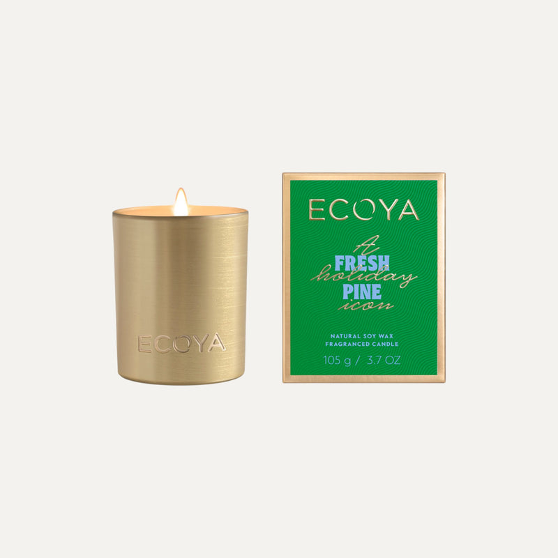 Ecoya Fresh Pine Mini Goldie Candle – Holiday Collection in brushed gold