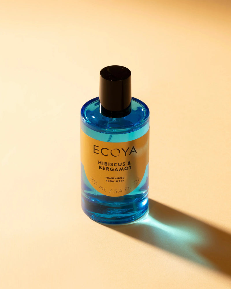 Ecoya Hibiscus & Bergamot Room Spray styled with holiday décor