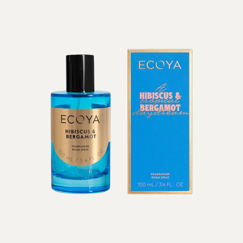 Ecoya Hibiscus & Bergamot Room Spray – Holiday Collection in festive packaging