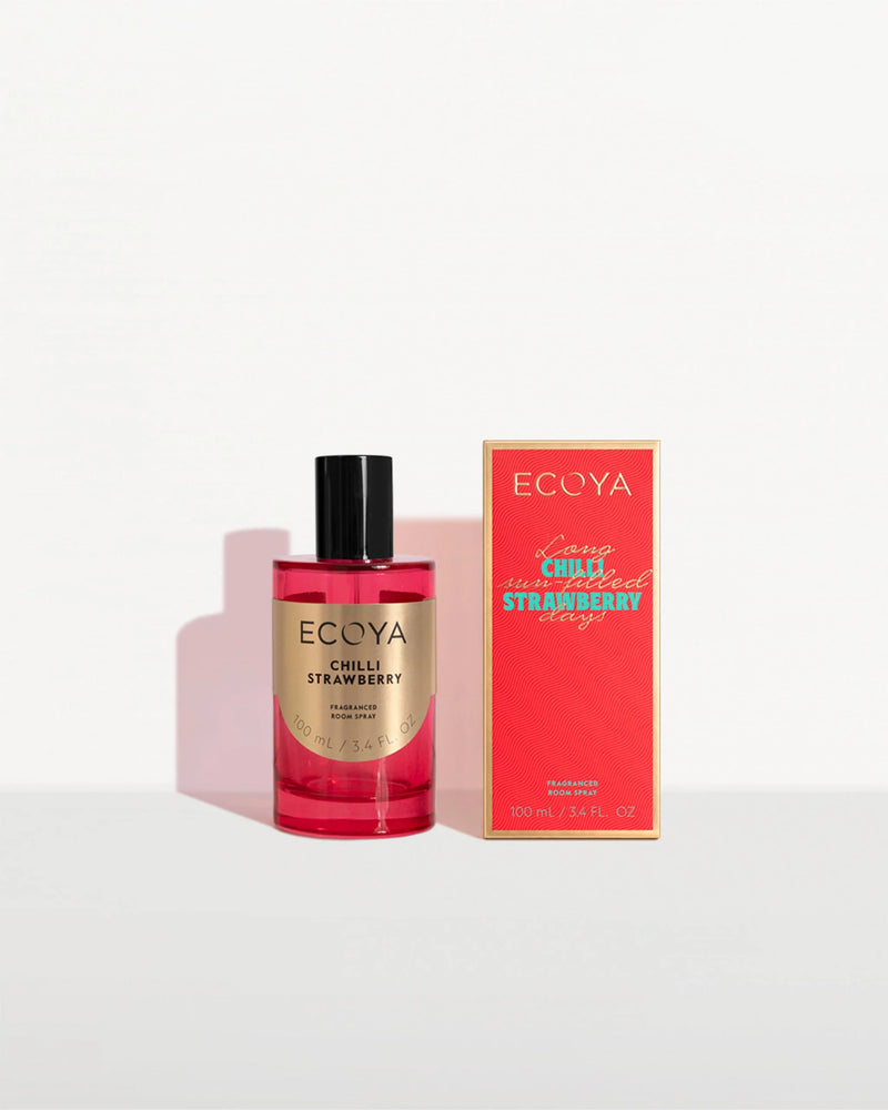 Ecoya Chilli Strawberry Room Spray – Holiday Collection bottle and packaging
