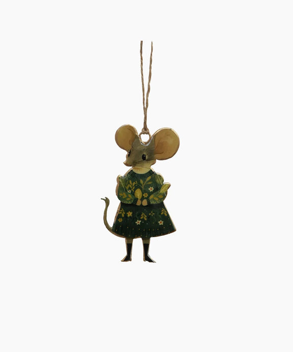 Edna Forest Green Hanging Mouse – enamel Christmas tree decoration in rich green finish