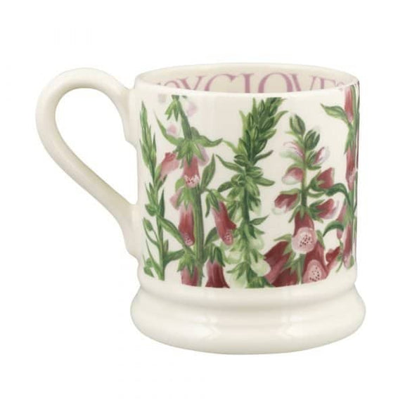 Handmade English pottery mug with foxglove design
