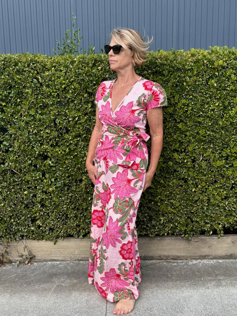 Holiday Freedom Pant – Pink Ibiza LinenWide Leg Pant with wrap shirt
