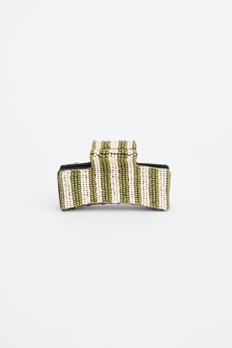 Olive beaded hair claw handmade