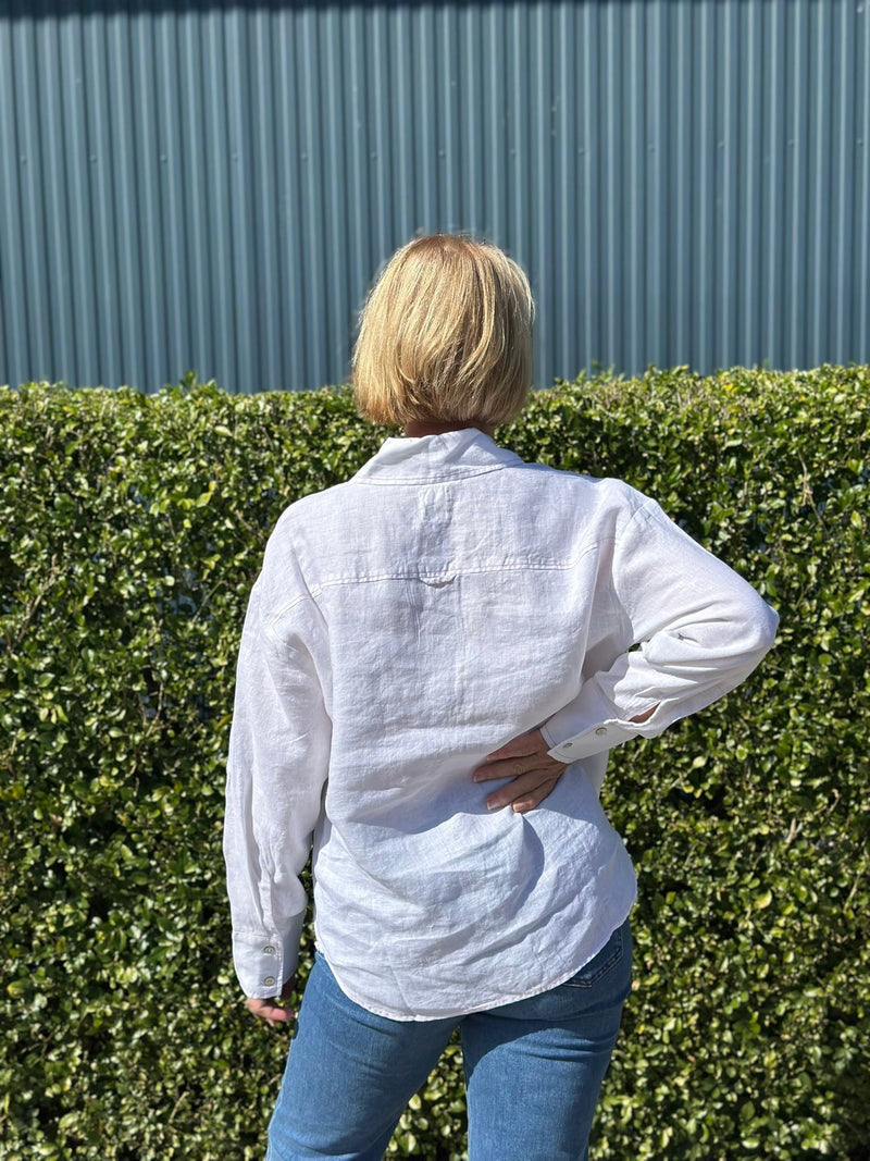 Boyfriend Shirt White with Pink Trim
