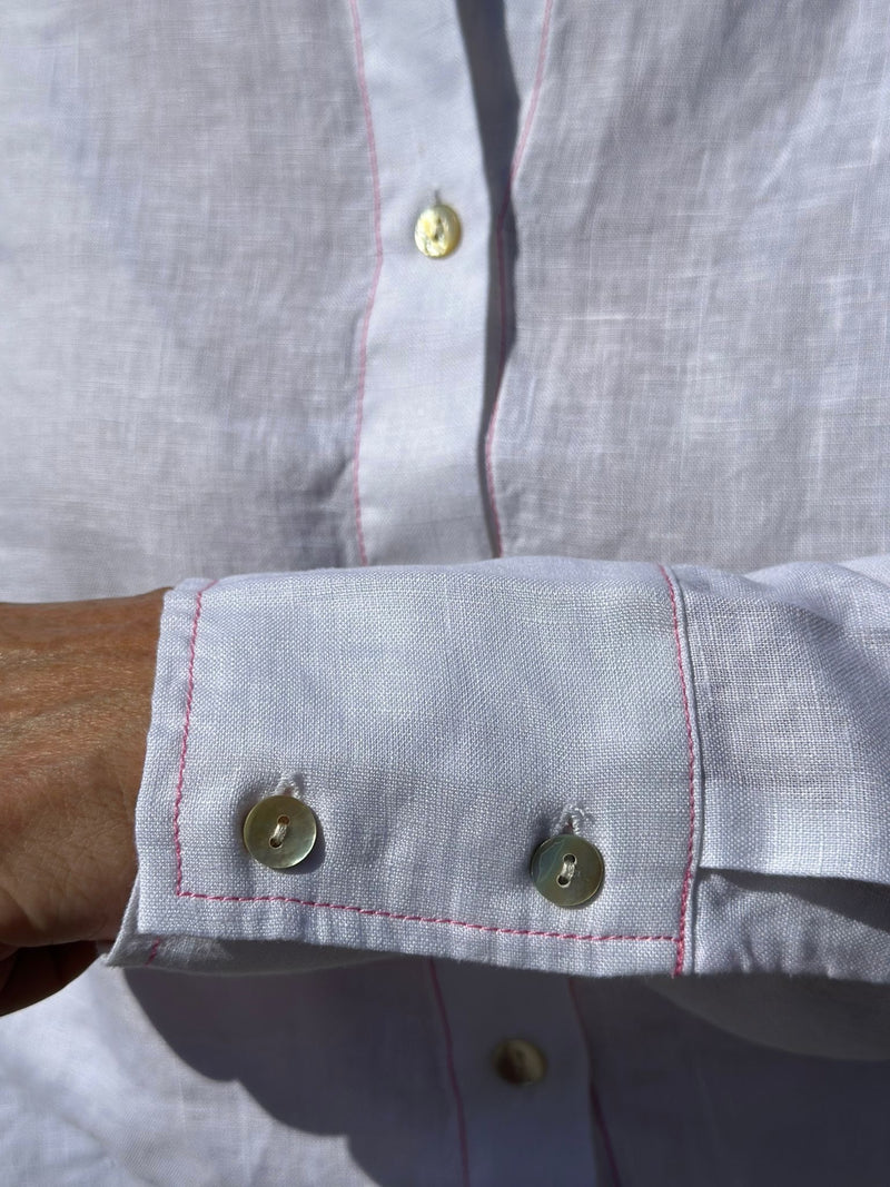 Boyfriend Shirt White with Pink Trim