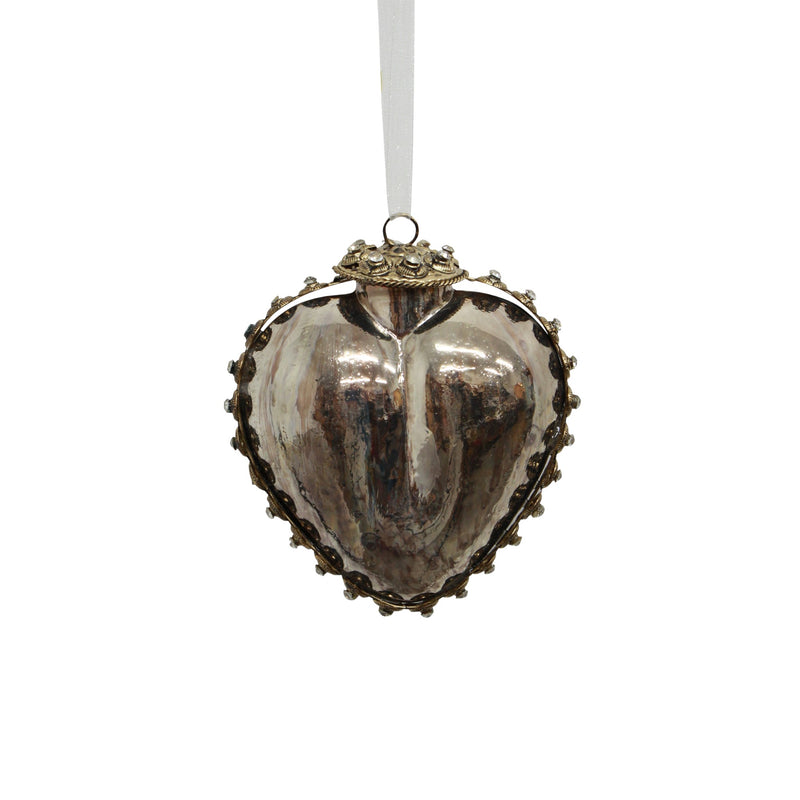 Ornate Glass Heart Silver – handmade glass Christmas ornament
