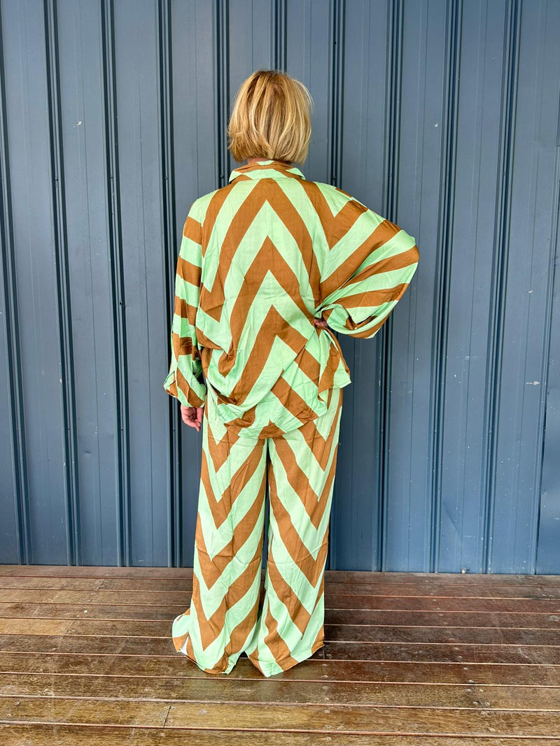 Fly Away Pant Choc Mint Chevron