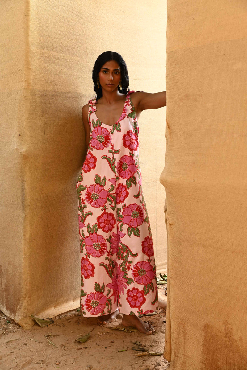 Temple Jumpsuit Pink Ibiza | Linen Blend Wide-Leg Jumpsuit