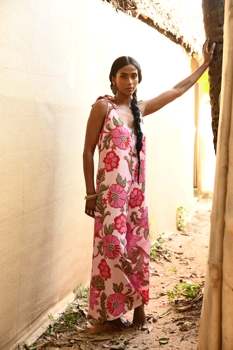 Temple Jumpsuit Pink Ibiza | Linen Blend Wide-Leg Jumpsuit