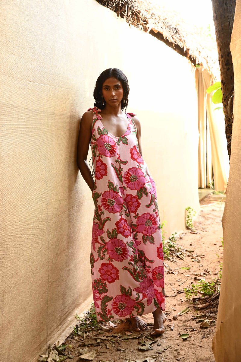 Temple Jumpsuit Pink Ibiza | Linen Blend Wide-Leg Jumpsuit