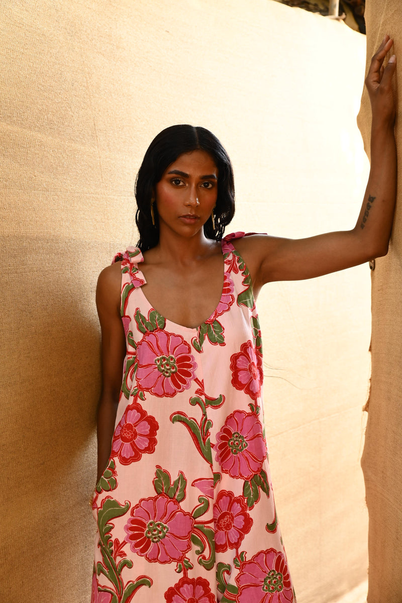 Temple Jumpsuit Pink Ibiza | Linen Blend Wide-Leg Jumpsuit