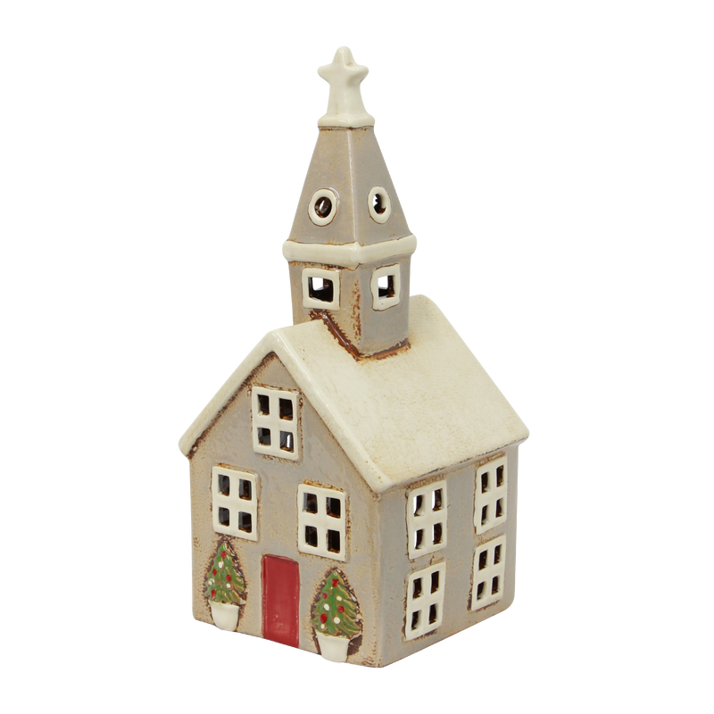 Alsace Tea Light Church – Christmas Stone Ceramic House | Hand-Painted Collectable