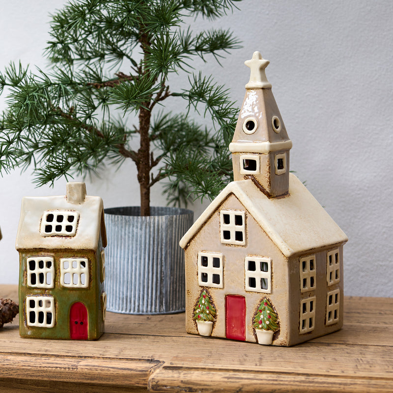 Collectable ceramic Christmas village church – festive décor piece