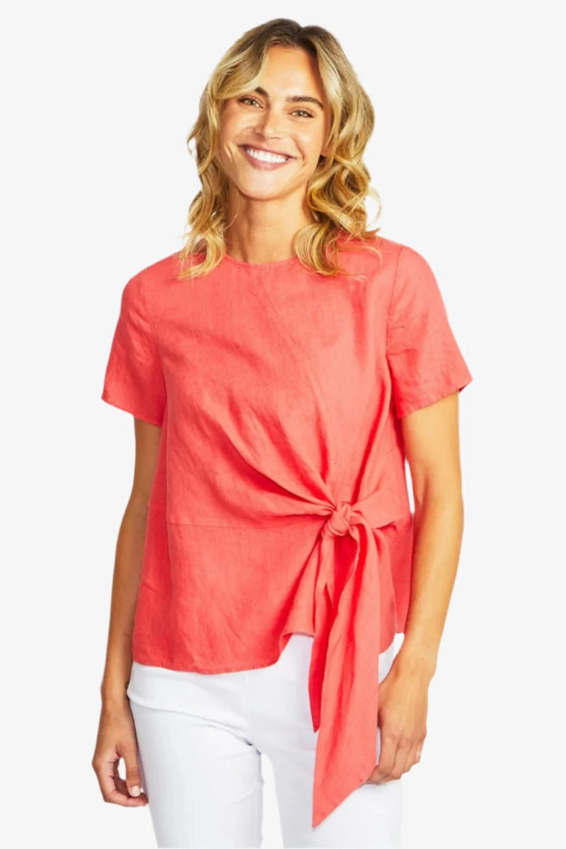 Jasmine Linen Knot Top - Coral