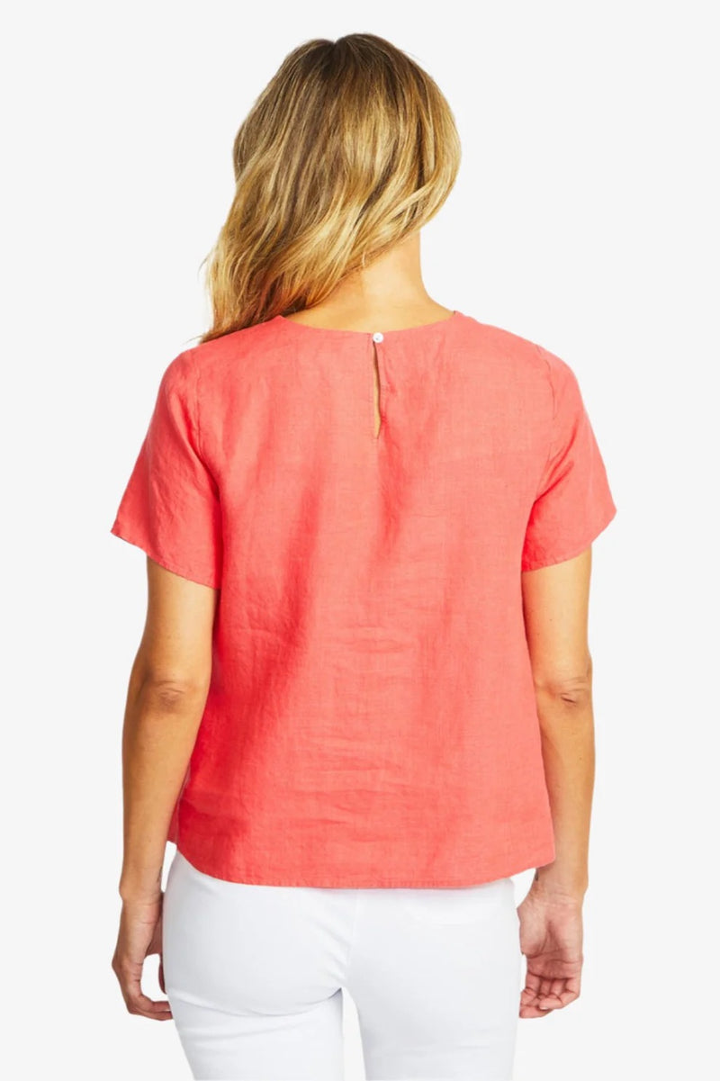 Jasmine Linen Knot Top - Coral