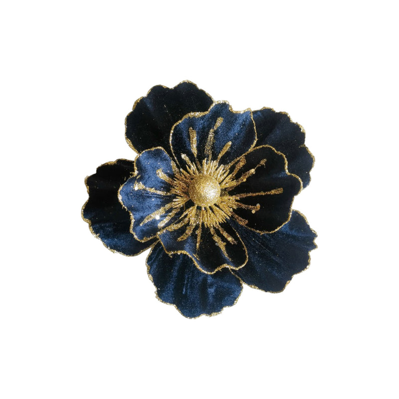 Elegant navy and gold magnolia clip for tree or wreath
