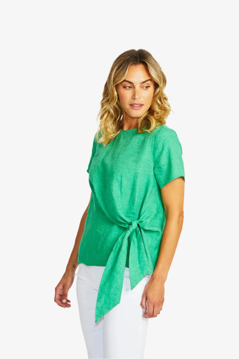 Jasmine Linen Knot Top - Parrot