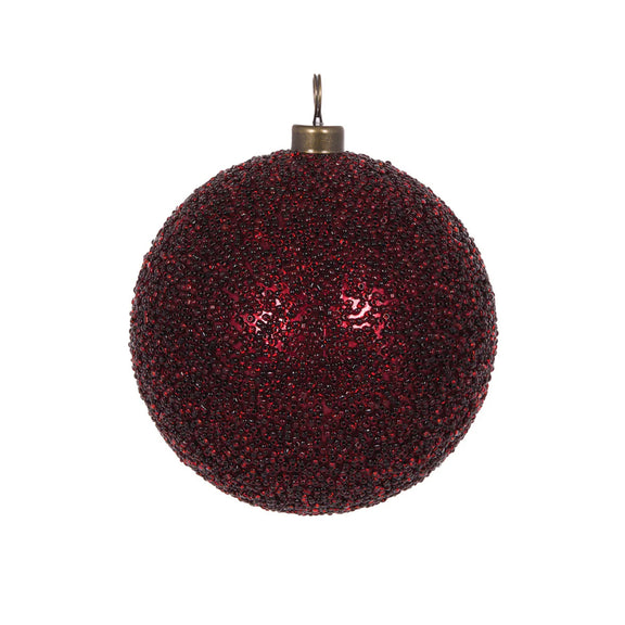 10 cm burgundy caviar Christmas bauble with textured finish – elegant festive hanging decoration.