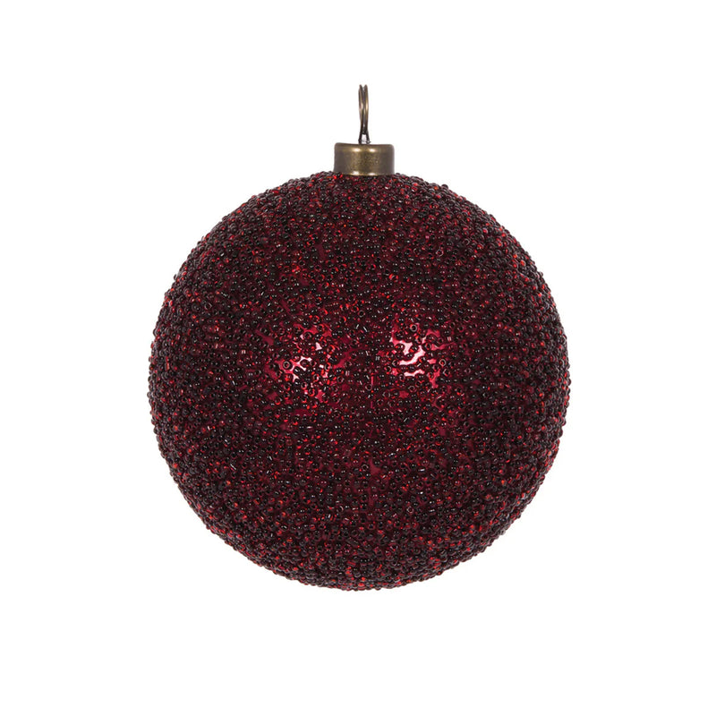 10 cm burgundy caviar Christmas bauble with textured finish – elegant festive hanging decoration.