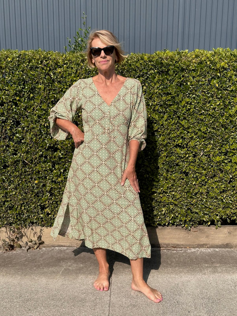Marrakesh Midi Dress with balloon sleeve detail
