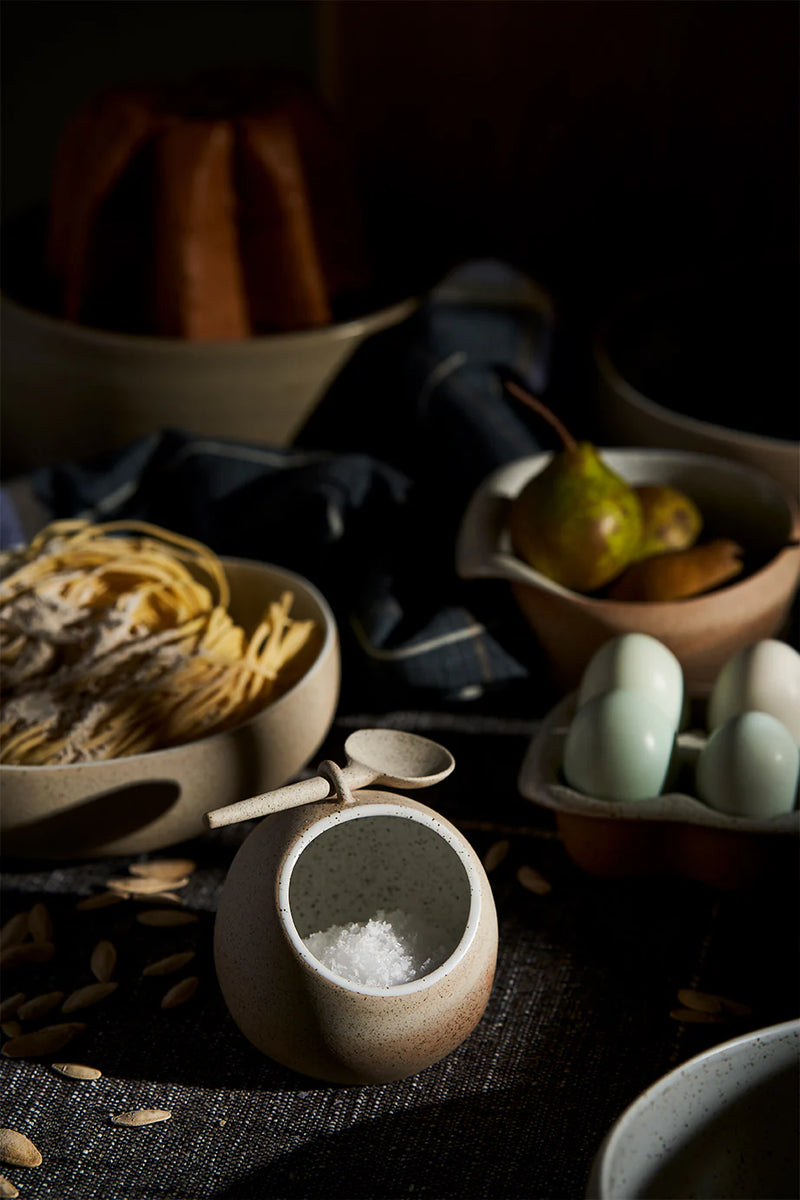 Robert Gordon Garden to Table Salt Pig with Spoon – Stoneware Kitchen Storage