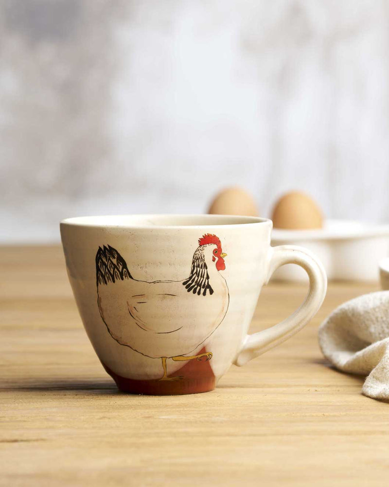 Large stoneware chicken mug 530ml country style