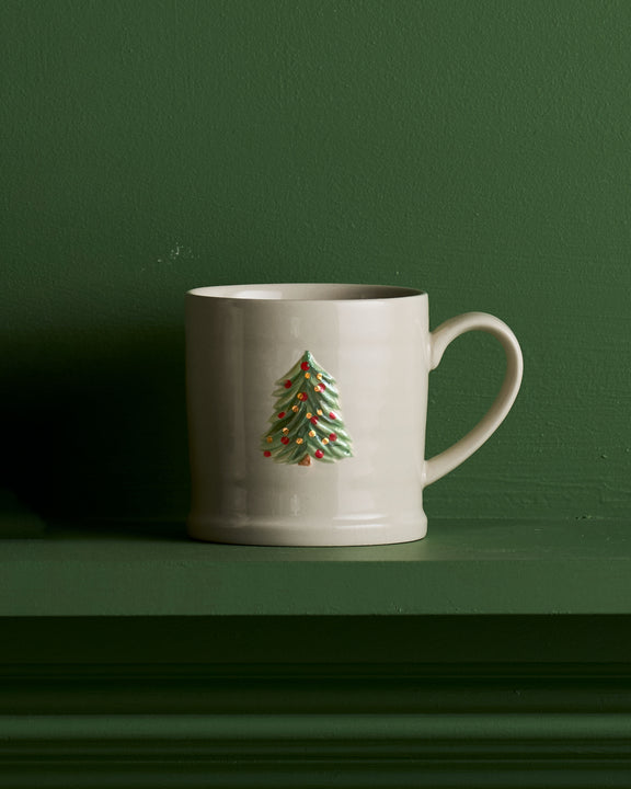 Large stoneware Christmas mug with hand-painted festive motif