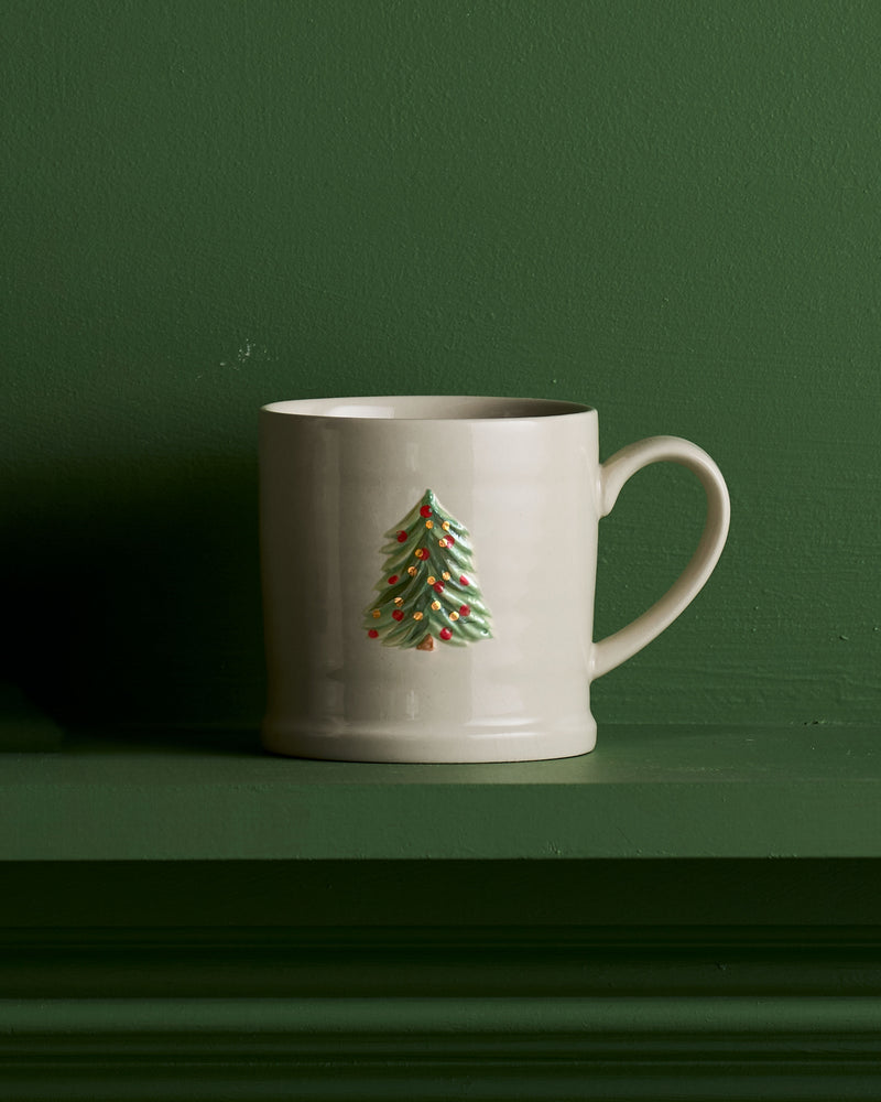 Large stoneware Christmas mug with hand-painted festive motif