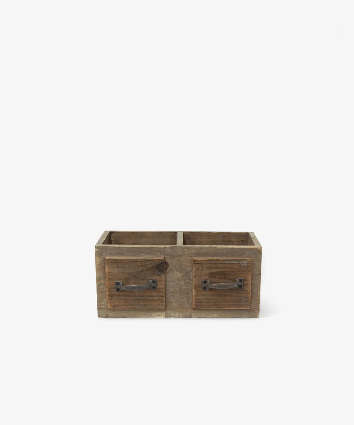 Brown fir wood storage organiser with two compartments