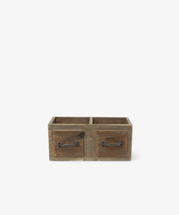 Brown fir wood storage organiser with two compartments